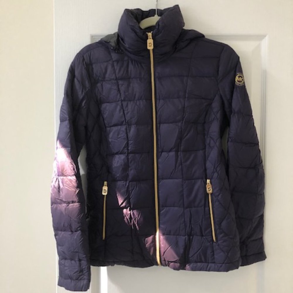 Michael Kors Packable Hooded Down Jacket Plum XS